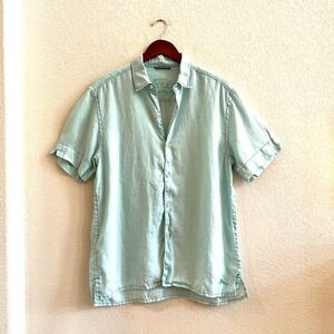 Tommy Bahama Relax 100% Linen‎ Light Blue Green Button Down Shirt Sz M